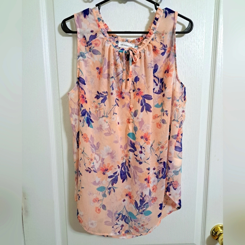 Liz Claiborne Floral Blouse Sleeveless Ruffles Size XL